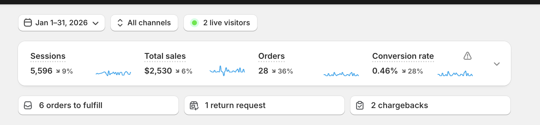 Shopify analytics, January 2026